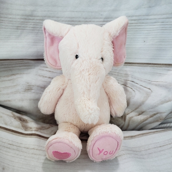 Jellycat Pink Elephant Rattle Plush Toy Heart Love You Feet Little 9 Inch - Picture 1 of 10
